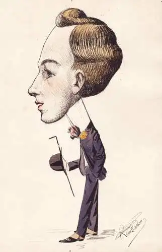 (Mann mit Hut und Gehstock / Man with hat and walking stick) - Karikatur caricature