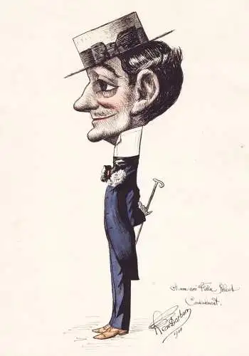 (Mann mit Zylinder und Gehstock / Man with hat and walking stick) - Karikatur caricature