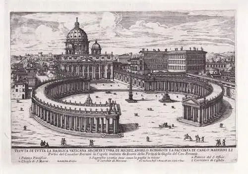 Veduta di tutta la Basilica Vaticana architettura di Michl'Angelo Bonaroti la facciata... - Roma Rom Rome / Ba