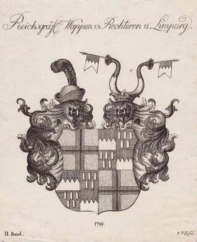Reichsgräfl. Wappen v. Rechteren und Limpurg - Wappen Adel coat of arms heraldry Heraldik Kupferstich
