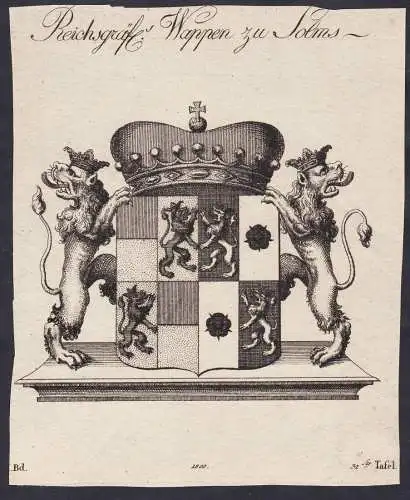 Reichsgräfl. Wappen zu Solms - Solms Wappen Adel coat of arms heraldry Heraldik Kupferstich
