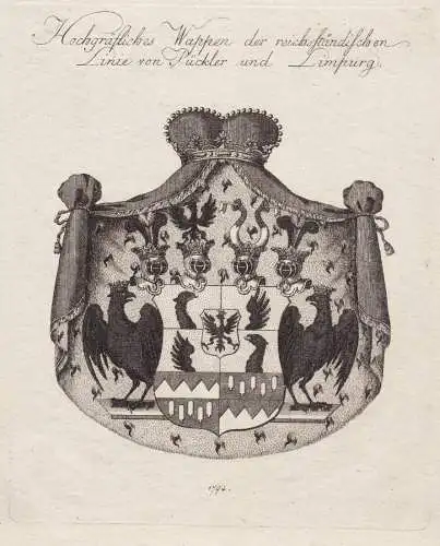 Hochgräfliches Wappen der reichsständischen Linien von Pückler und Limpurg - Wappen Adel coat of arms heral