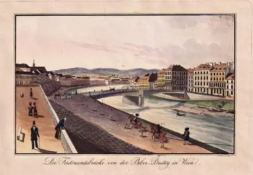 Die Ferdinandsbrücke von der Biber-Bastey in Wien - Wien Vienna Ferdinandsbrücke Bierbastei / Österreich Au