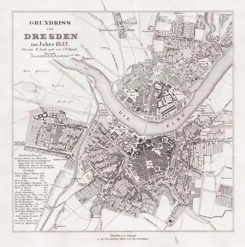 Grundriss von Dresden im Jahre 1832 - Dresden / Sachsen / Stadtplan Plan
