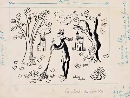 La chute des feuilles - Charles de Gaulle / caricature Karikatur cartoon