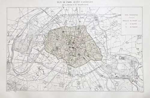 Plan de Paris avant l'annexion avec sa division en 12 arrondissements - Paris Stadtplan City Plan
