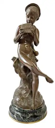 (Boy playing the Pan flute / Junge spielt Panflöte) - Bronze Statue