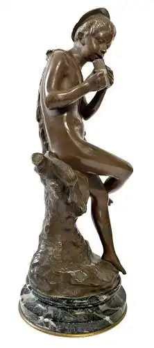 (Boy playing the Pan flute / Junge spielt Panflöte) - Bronze Statue