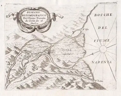 Disegno Potomografico De. Fiume Narenta da Ciclut sin al Mare - Neretva river / Kroatien Croatia / Karte map