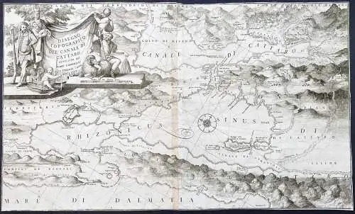 Disegno Topografico del Canale di Cattaro - Bay of Kotor Montenegro / Karte map
