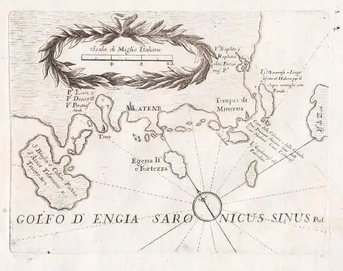 Golfo d'Engia Saronicus Sinus - Saronischer Golf Saronic Gulf / Griechenland Greece / map Karte