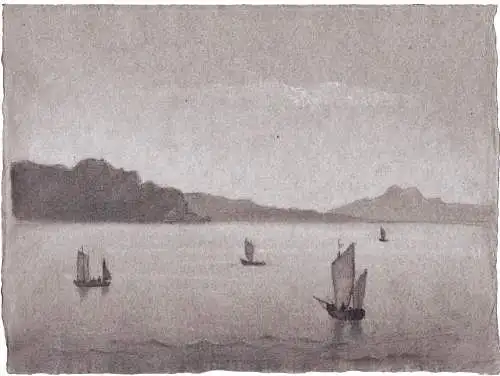 (Küstenszene mit Segelschiffen / Coastal scene with sailing ships / Marine) - Zeichnung dessin drawing