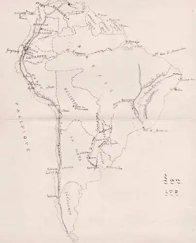 Bresil / Bolivie / La Plata - South America Südamerika / manuscript / map Karte / Zeichnung dessin drawing
