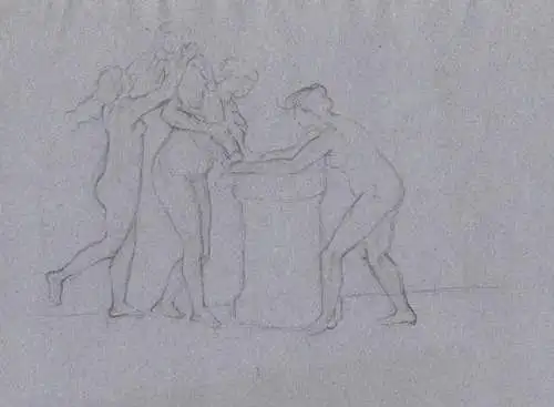 (Antike Szene mit drei nackten Frauen und Kind / Antique scene with three naked women and child) - Zeichnung d
