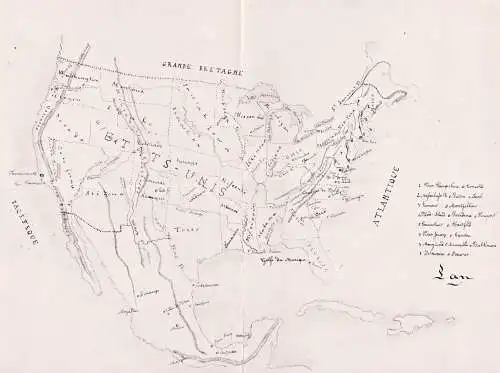 Etats-Unis - North America Nordamerika / Texas United States / manuscript / map Karte / Zeichnung dessin drawi