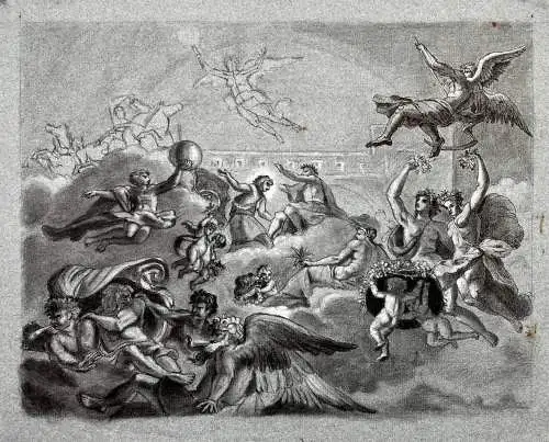 (Mythologische Himmelsszene mit Engeln) - Mythologie mythology / Zeichnung dessin drawing