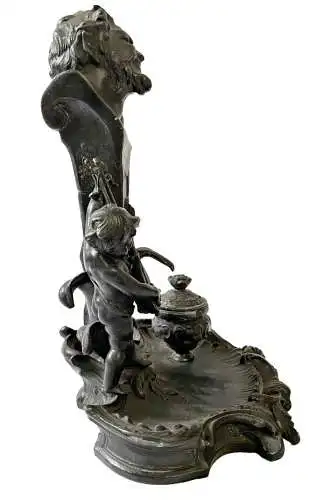 (Faun or satyr and a cherub playing a mandoline) - Inkwell Tintenfass / Mythologie mythology