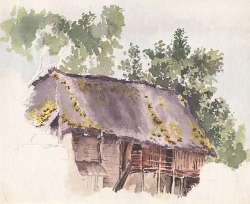 (Bauernhaus Bauernhof / farm yard) - Zeichnung dessin drawing