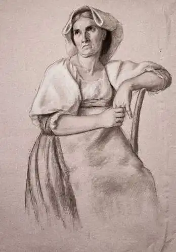 (Ältere Frau auf einem Stuhl) - woman on a chair / Zeichnung dessin drawing