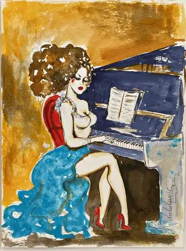 (Frau mit Kleid am Klavier / Woman with a dress at the piano) / Frau / woman / femme / Erotik / erotic / dessi