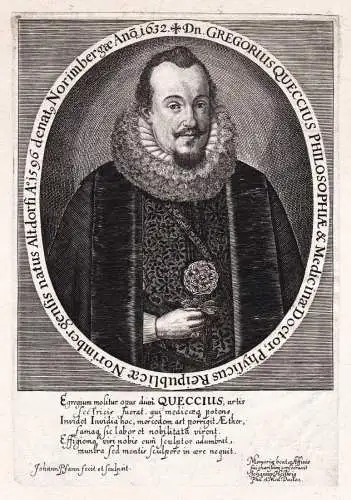 Dn. Gregorius Queccius Philiosophiae & Medicinae Doctor... - Gregor Queccius (1596-1632) Arzt Mediziner Queck