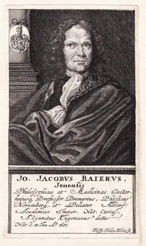 Jo. Jacobus Baierus, Jenensis - Johann Jakob Baier (1677-1735) Jena Altdorf b. Nürnberg Mediziner Geologe Pal