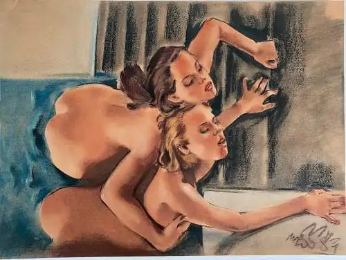 (Lesbische Liebe - Lesbian love) - Akt / Aktzeichnung / Frau / woman / femme / nude / dessin