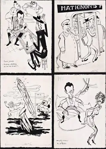 Original caricatural illustrations for Lucien Rebatet's book „Le Diable à l’Hôtel Matignon“