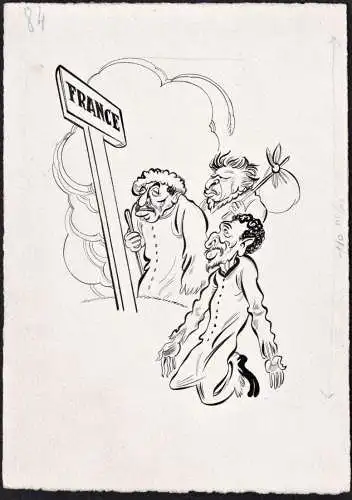 Original caricatural illustrations for Lucien Rebatet's book „Le Diable à l’Hôtel Matignon“