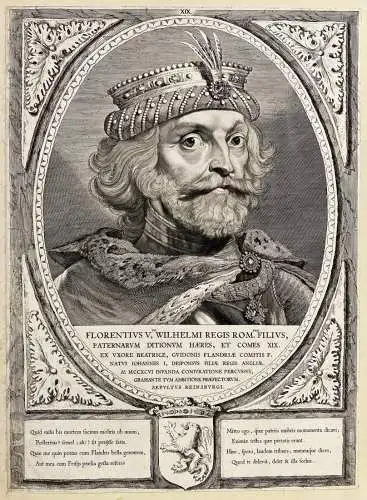 Florentinus V.tus, Wilhelm Regis  filius.. - Floris V van Holland (1254-1296) Graaf Count Zeeland Portrait / W