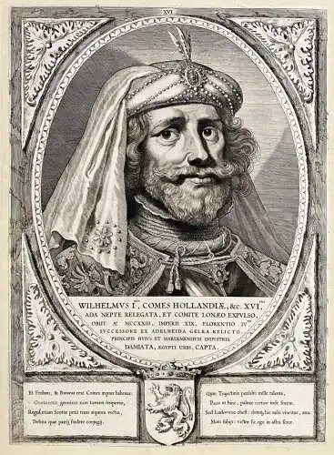 Wilhelmus I.mus, Comes Hollandiae, &c.. - Willem I van Holland (1168-1222) Graaf count Portrait / Wappen coat