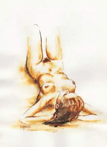 (Portrait of a lying woman, with her knees up) - Akt / Aktzeichnung / Frau / woman / femme / nude / dessin