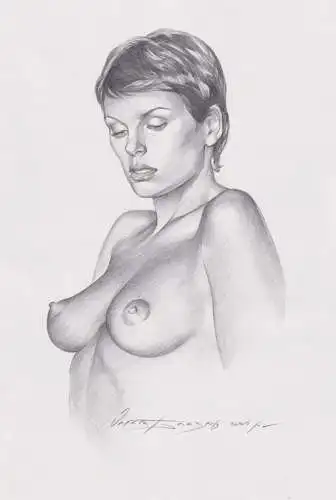 (Portrait of a short-haired, topless woman / Portrait einer kurzhaarigen Frau) - Akt / Aktzeichnung / Frau / w