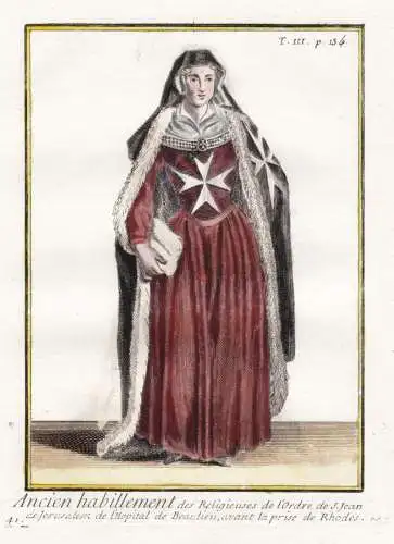 Ancien habillement des Religieuses de l'Ordre de S. Jean de Jerusalem de l'Hopital de Beaulieu, avant la prise