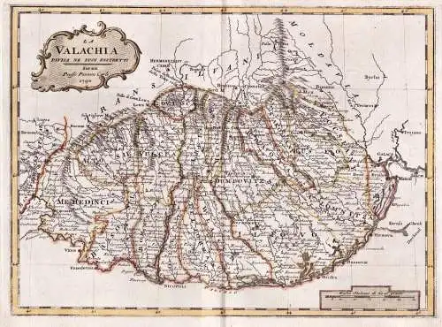 La Valachia divisa ne suoi Distretti - Walachei Valahia Wallachia / Romania Rumänien