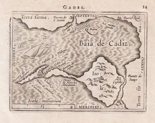 Gades / Baia de Cadiz - Cadiz Andalucia Andalusia / Espana Spain Spanien / Espagne mapa grabado / map Karte /