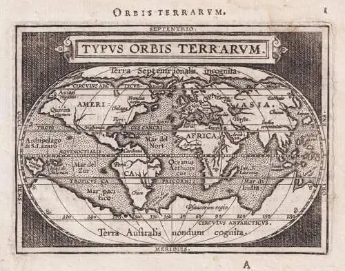 Typus Orbis Terrarum - World Map Weltkarte Mappemonde / Epitome du theatre du monde / Theatro del Mondo / Thea