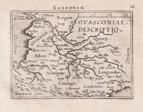 Gasconia / Guasconiae Descriptio - Gascogne Gasconha Gascogne France Espana Frankreich Spain / carte map Karte