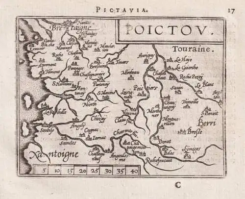 Pictavia / Poictou - Poitou Poitiers La Rochelle France Frankreich / carte map Karte / Epitome du theatre du m