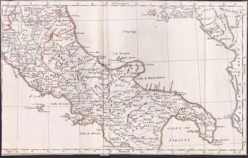 (Map of central Italy) - Lazio Roma Campania Napoli Salerno Umbria Perugia Basilicata / Italy Italien Italia