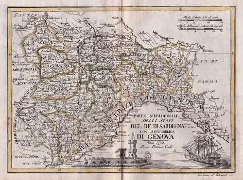 Parte Meridionale delli Stati del Re di Sardegna con la Repubblica di Genova - Liguria Genova Genua Torino Pie