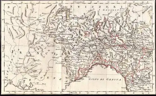 (Map of Northern Italy) - Genoa Genova Liguria Ligurien Milano Mailand Milan Aosta Parma Modena Ferrara Torino