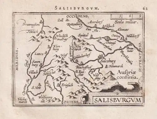 Salisburgum - Salzburg Visp Villach Österreich Austria / carte map Karte / Epitome du theatre du monde / Thea