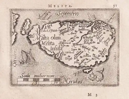 Malta / Malta olim. Melita Insula - Malta / isola Insel island / carte map Karte / Epitome du theatre du monde