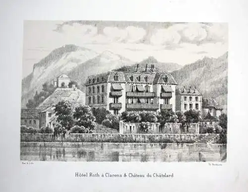 Hotel Roth a Clarens & Chateau du Chatelard - Clarens Montreux Vaud Waadt Chateau Chaterlard Lithographie lith