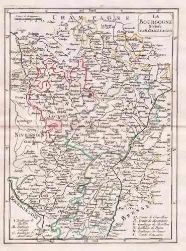 La Bourgogne divisée par Baillages - Bourgogne Burgund Burgundy / Frankreich France / carte Karte map