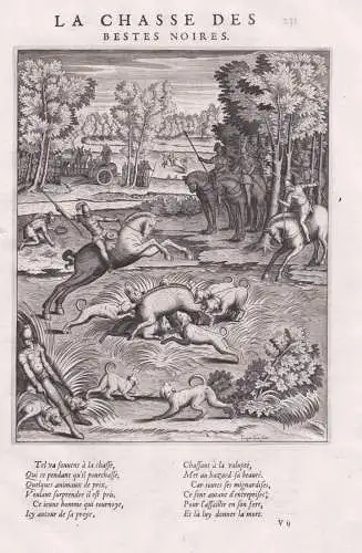 La chasse des bestes noires- The hunt for the black bulls threatened by Actaeon and his two dogs Hylactor and