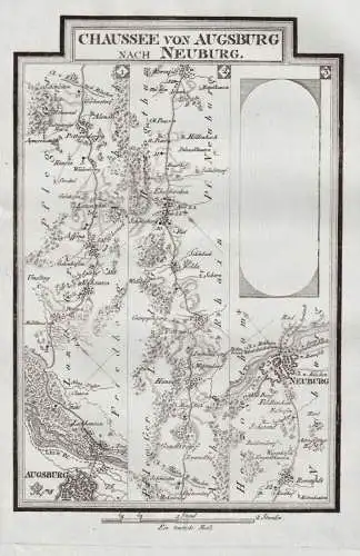 Chaussee von Augsburg nach Neuburg - Augsburg Pöttmes Neuburg an der Donau Bayern / Karte map