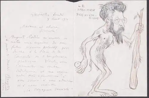 Le specimen prehistorique - Auguste Rodin (1840-1917) French sculptor Bildhauer draughtsman / Karikatur carica