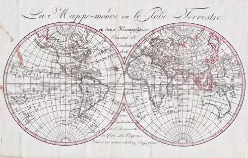 La Mappe-monde ou le Globe terrestre en deux Hemispheres oriental et Occidental - Weltkarte world map Mappemon